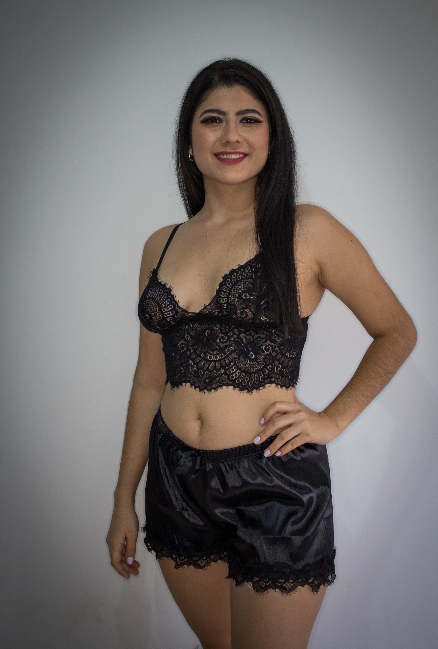 Pijama crop top negro